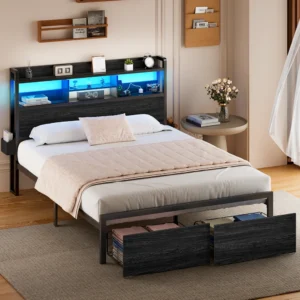 LED Headboard with Storage Bed Frame